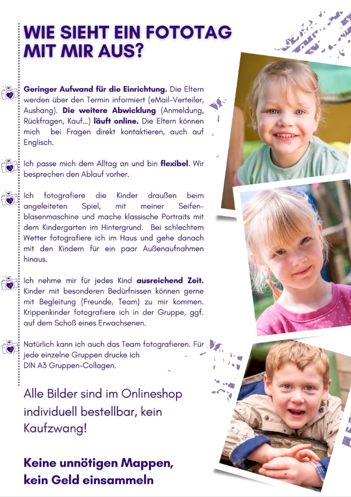 Ablauf Fototag im Kindergarten mit Mamarazzi
