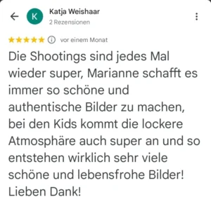 5 Sterne Bewertung über die Fotografin Marianne Schreier