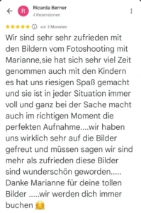 5 Sterne Bewertung über die Fotografin Marianne Schreier