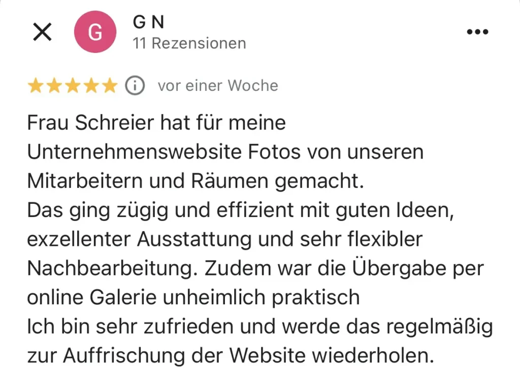 Bewertung über Fotografin Marianne Schreier