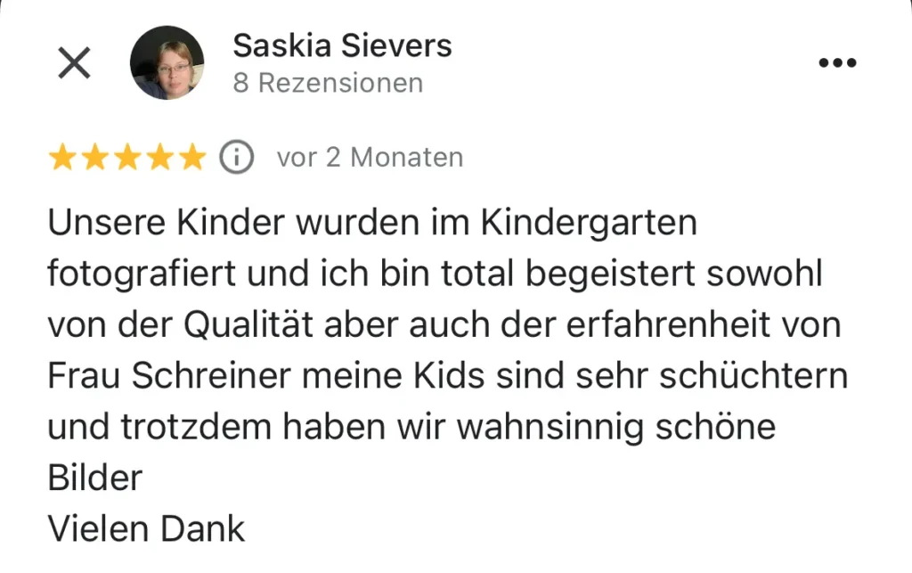 Bewertung über Fotografin Marianne Schreier