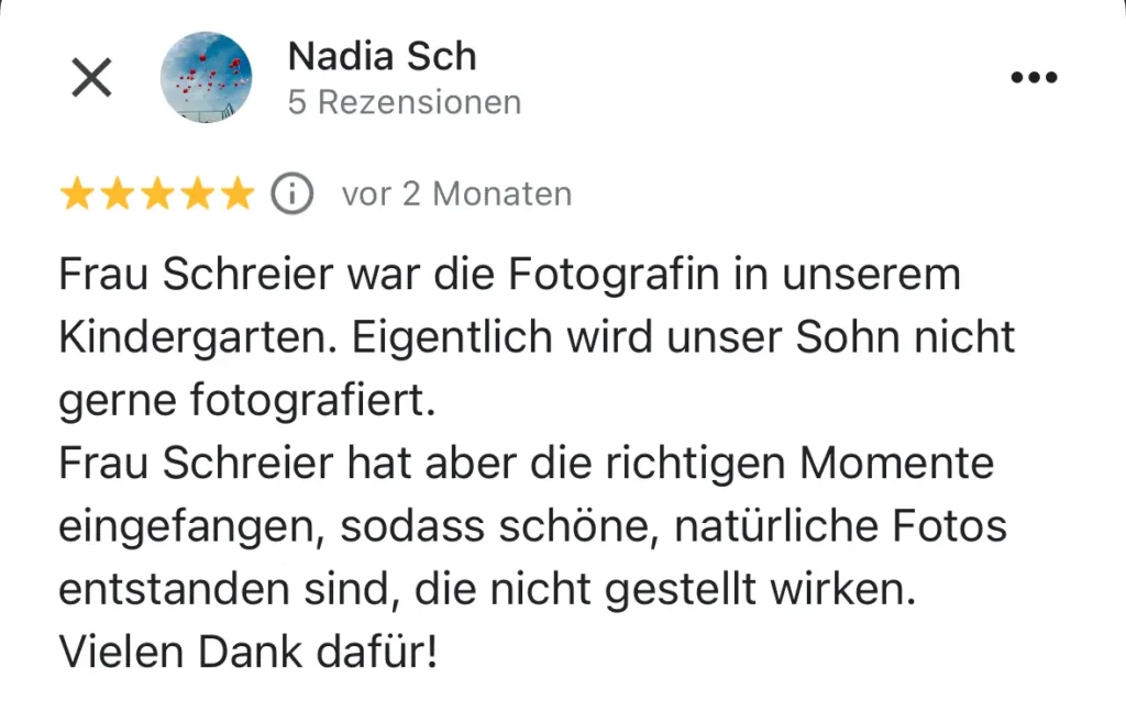 Bewertung über Fotografin Marianne Schreier
