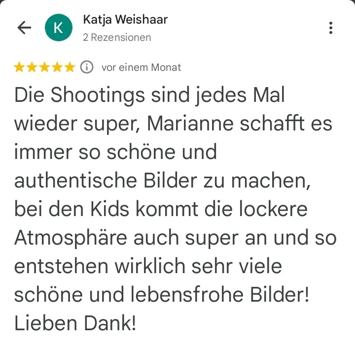 Bewertung über Fotografin Marianne Schreier