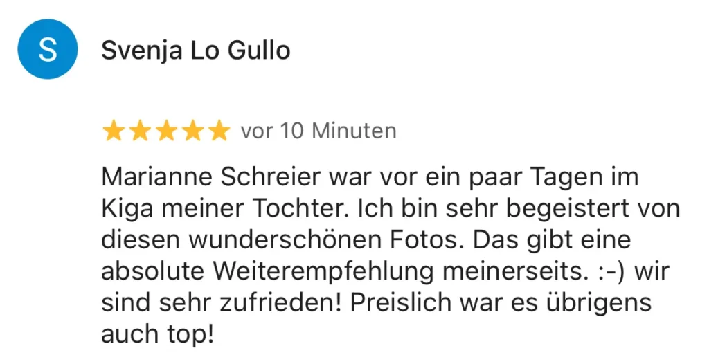 Bewertung von Fotografin und Mamarazzi Marianne Schreier