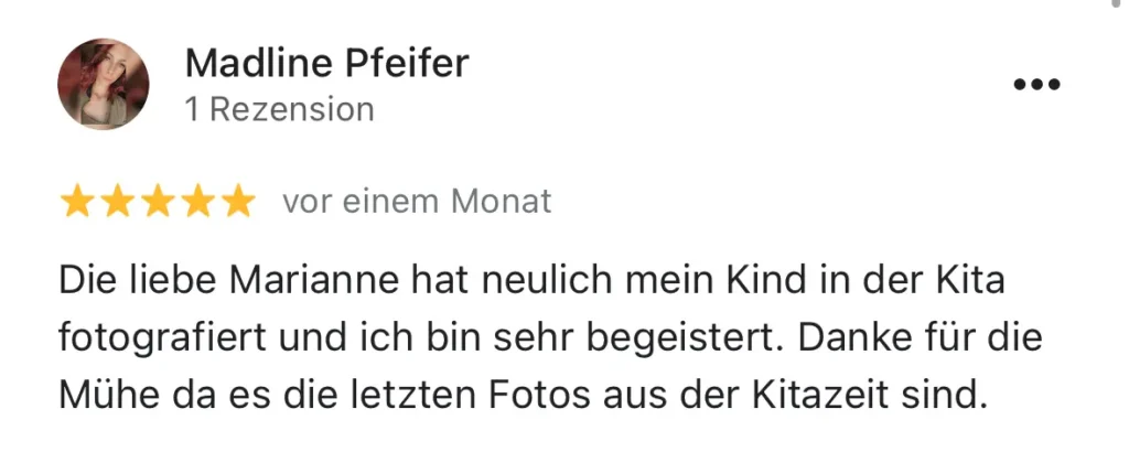 Bewertung von Fotografin und Mamarazzi Marianne Schreier