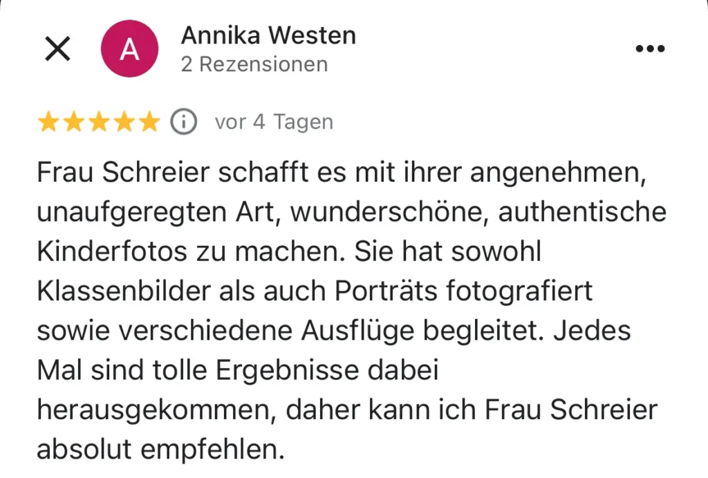 Bewertung von Fotografin und Mamarazzi Marianne Schreier