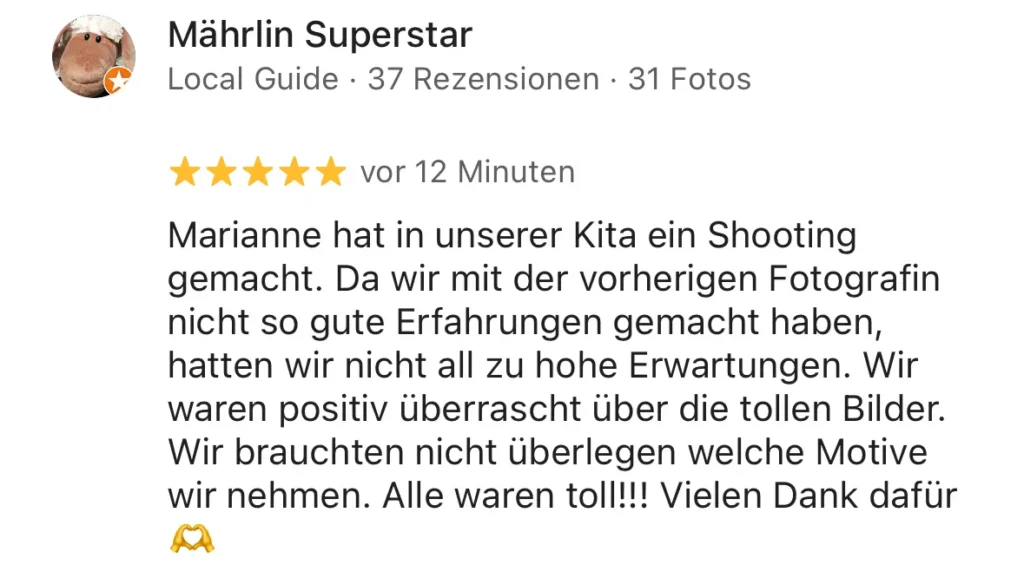 Bewertung von Fotografin und Mamarazzi Marianne Schreier